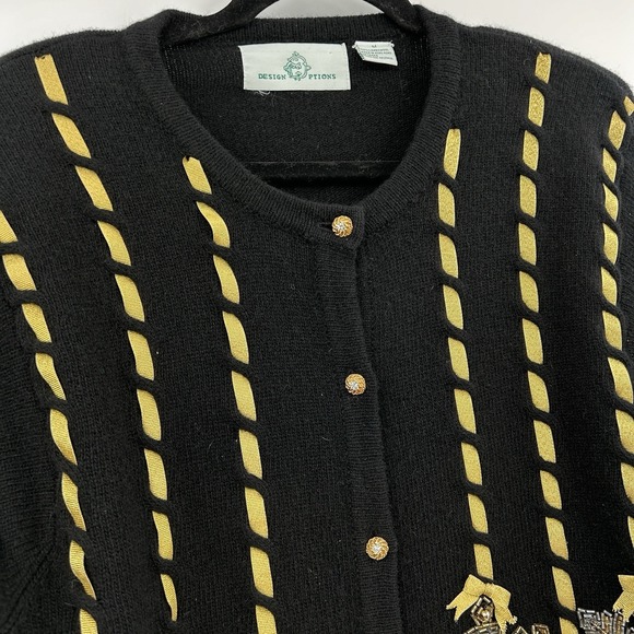 VTG Design Options Womens Lambswool Snowflake Sweater Size M Black Gold Beaded - Picture 3 of 10